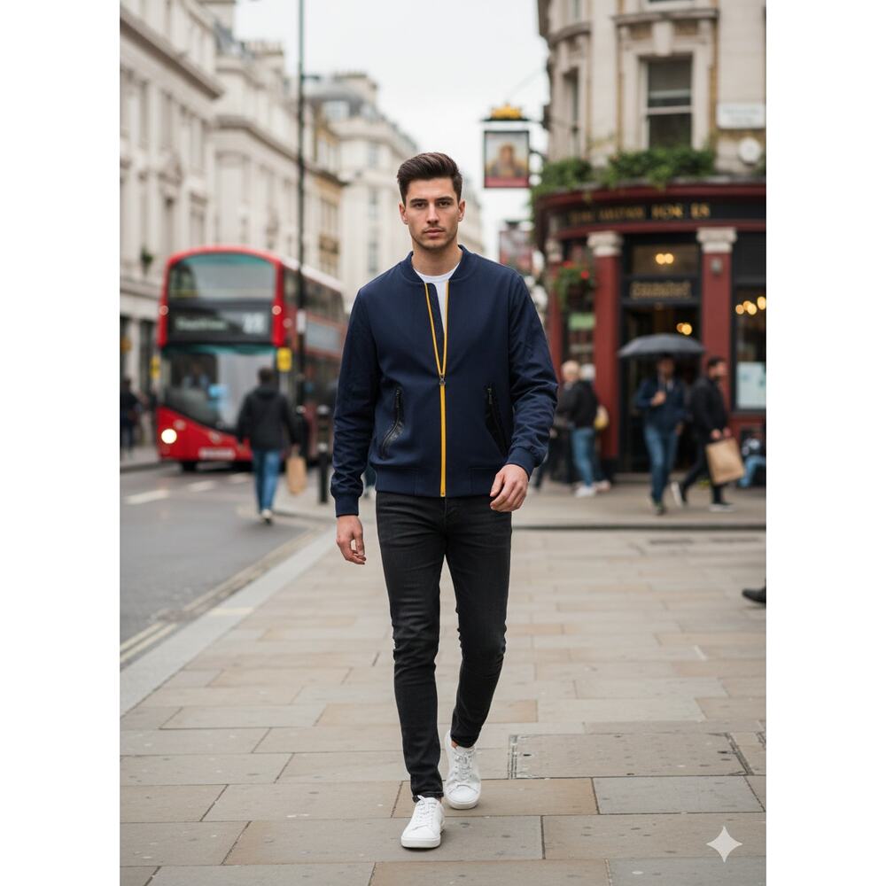 Kent & Curwen Men’s Blue Bomber Jacket Size Medium Casual Zip Coat Cotton
